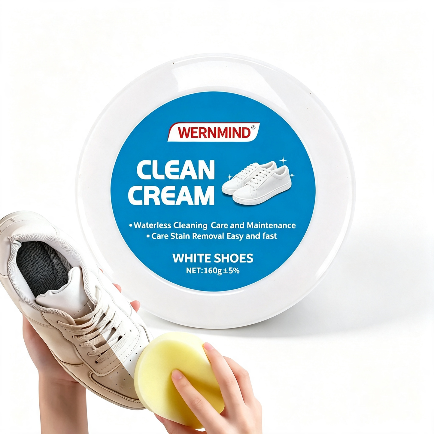 No-Wash White Footwear Cleaner Cream with Sponge for Leather Shoes and Sneakers