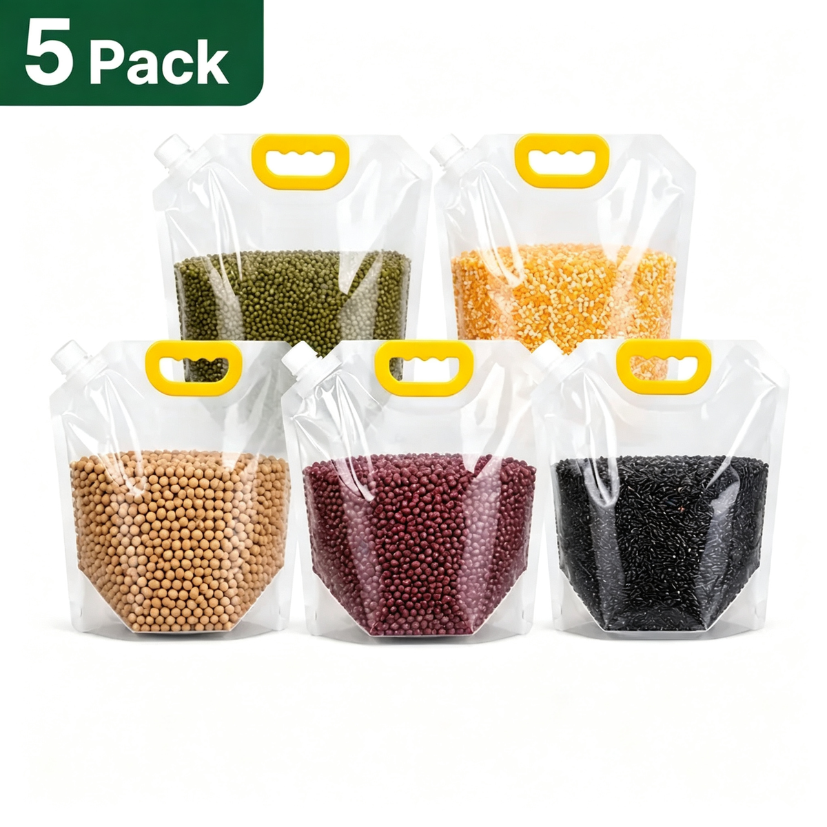 5 Pack Reusable Food Storage Bags, Leakproof & Moisture-Resistant Pouches