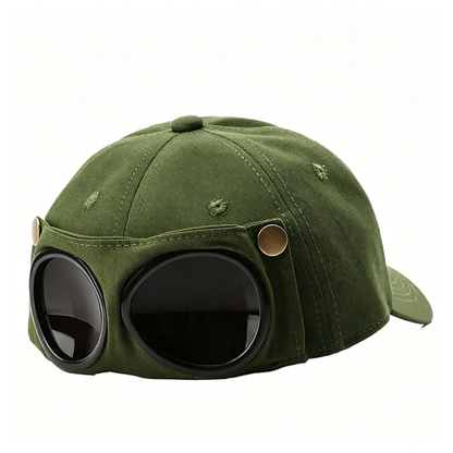 Detachable Goggle Pilot Baseball Cap Vintage Hat for Street Fashion & Daily Outfit
