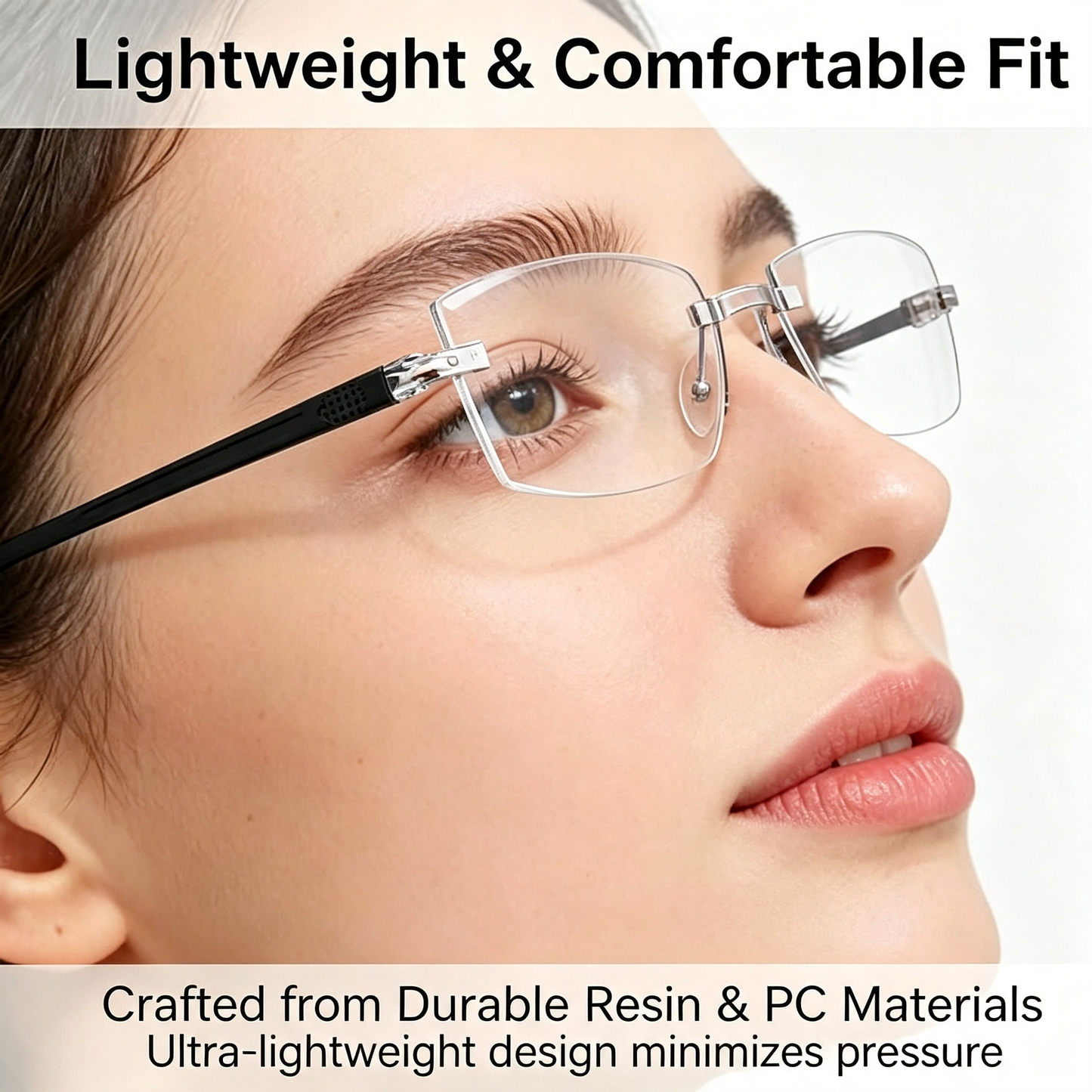 Rimless Photochromic Sunglasses for Men Women Rectangle Reading Glassess