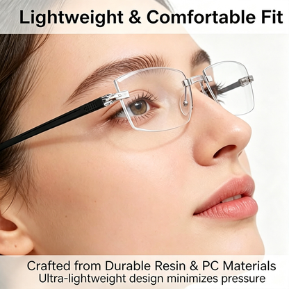 Rimless Photochromic Sunglasses for Men Women Rectangle Reading Glassess