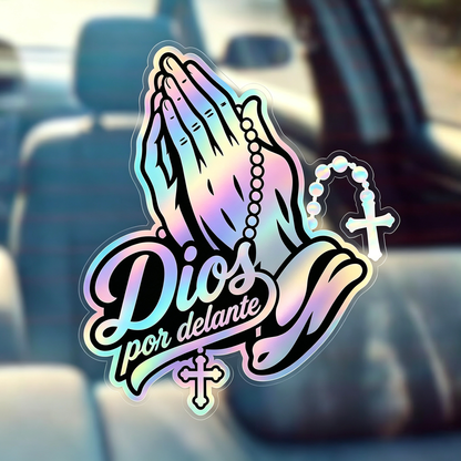 4PCS Dios por delante manos orando Car Sticker – Holographic Religious Faith Vinyl Decal