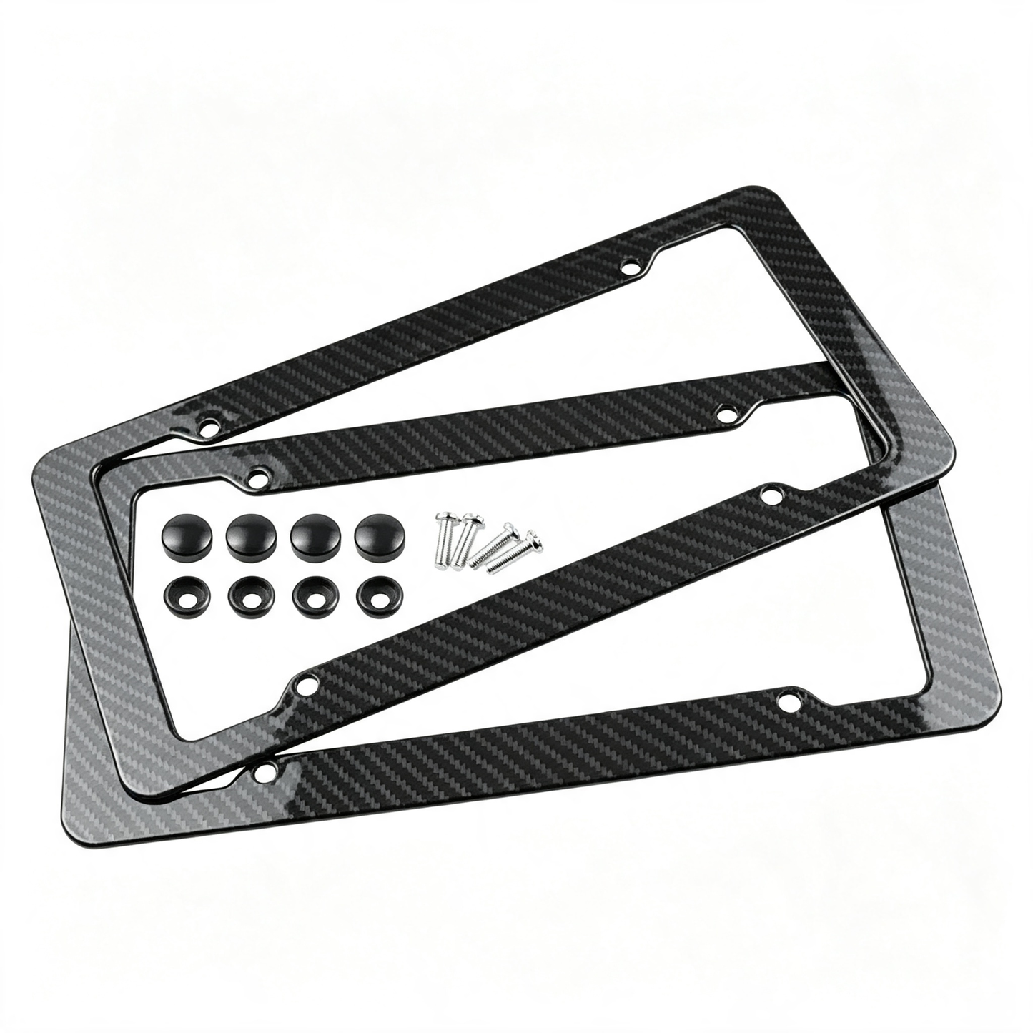 2 Pack Carbon Fiber License Plate Frames with Fasteners and Screws