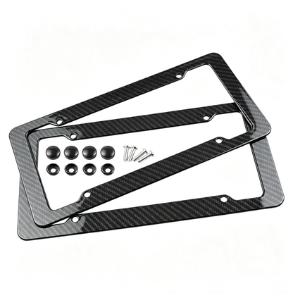 2 Pack Carbon Fiber License Plate Frames with Fasteners and Screws