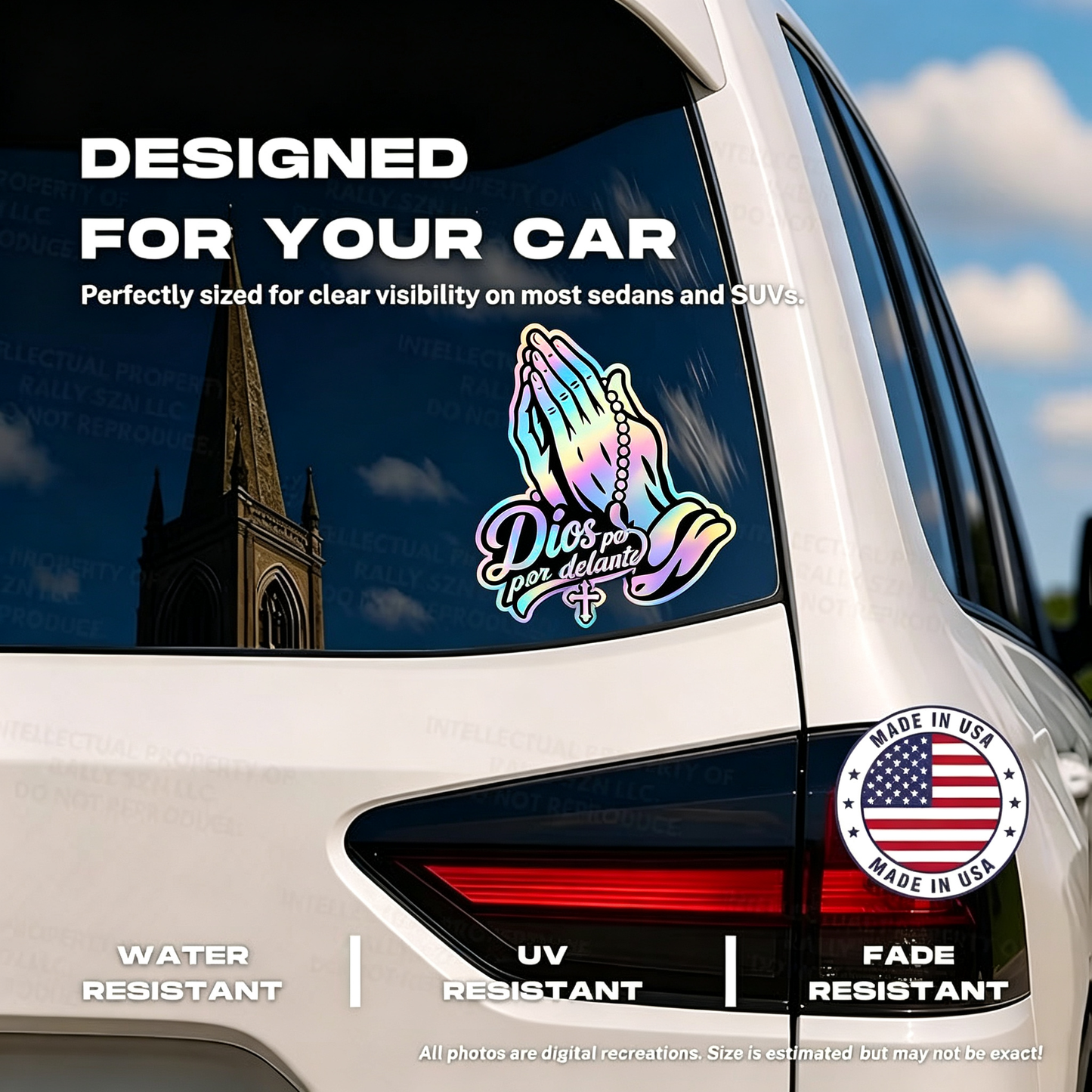 4PCS Dios por delante manos orando Car Sticker – Holographic Religious Faith Vinyl Decal