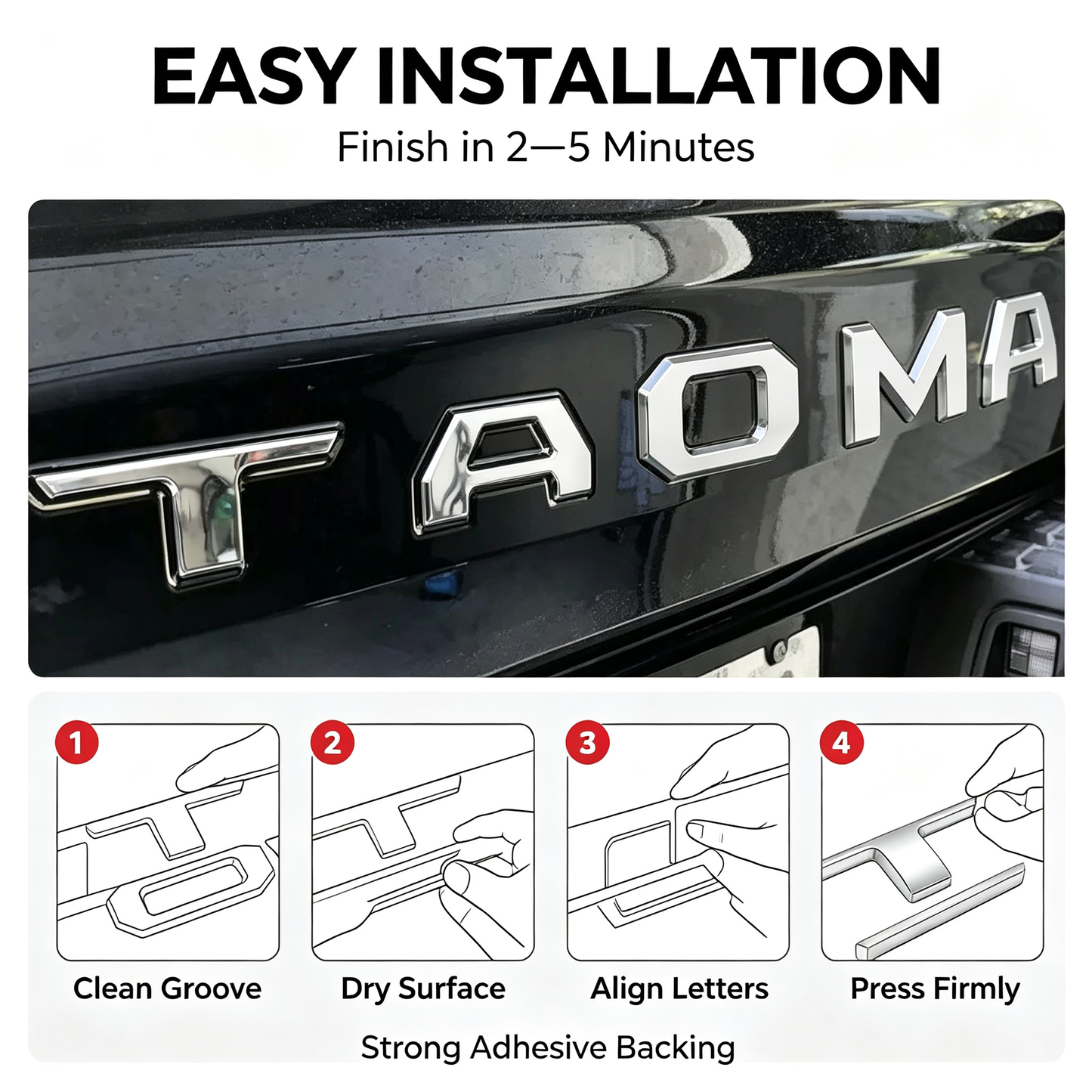 For 2016-2023 Models!!! Upgrade Your Tacoma: Raised Tailgate Insert Emblem Letters