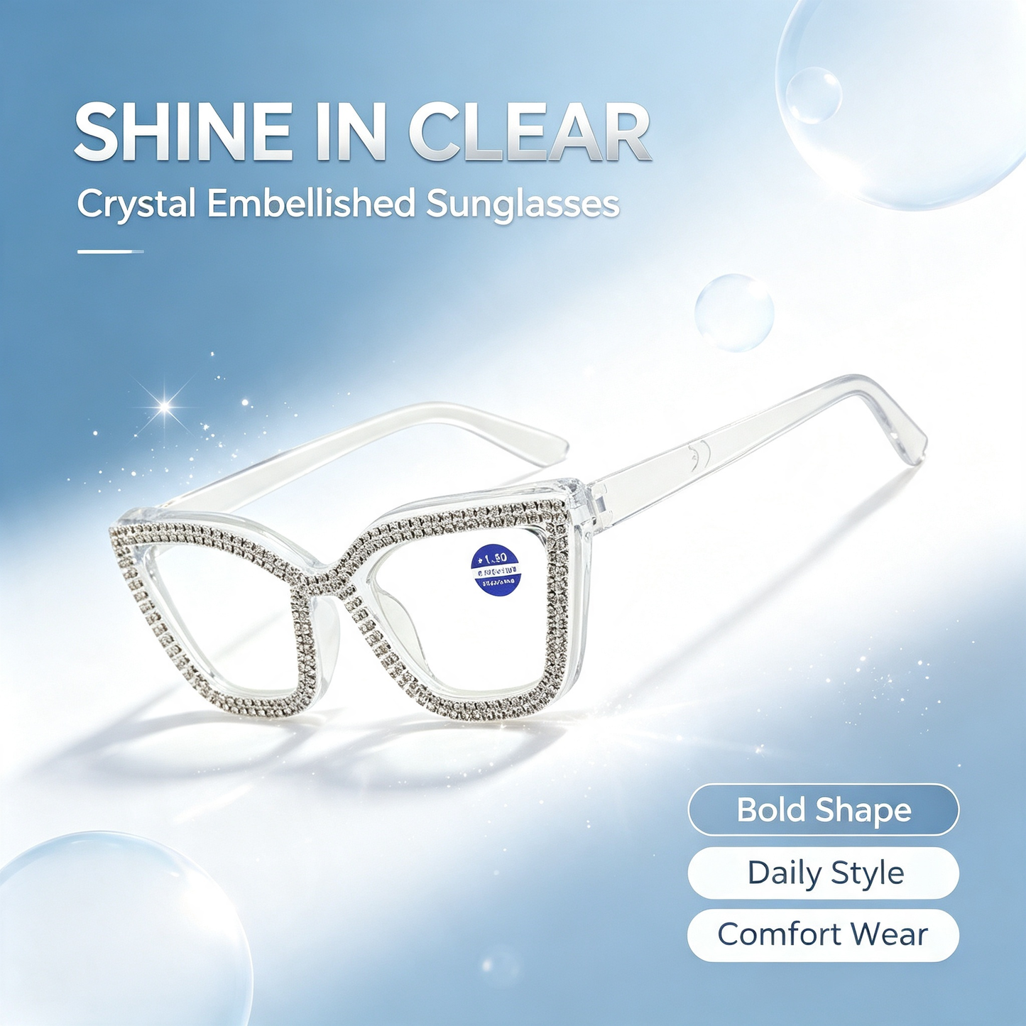 Rhinestone bling Diamond Reading Glasses Square Blue Light Blocking Readers