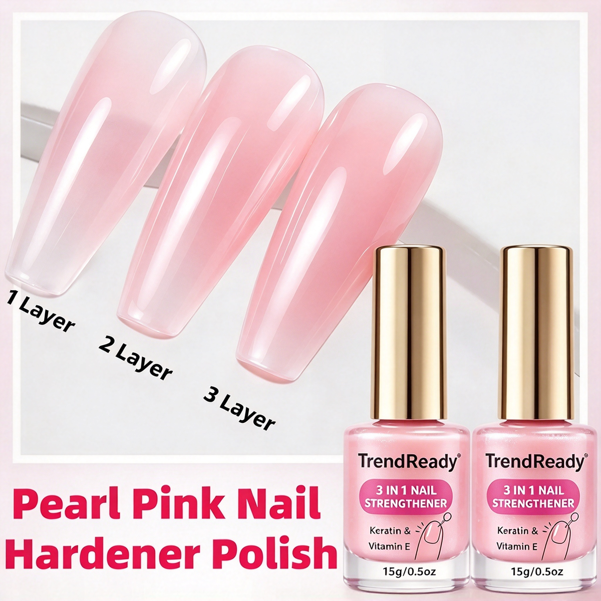 2PCS Natural Pink Nail Hardener Quick-Drying Nail Strengthener
