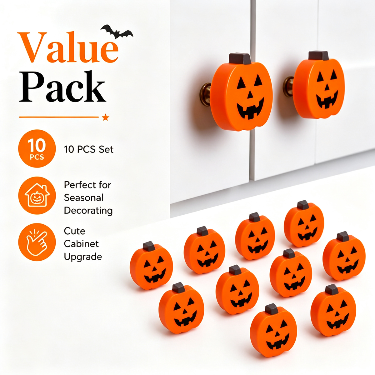 10‑Pack Halloween Jack‑O‑Lantern Decorative Knob Covers