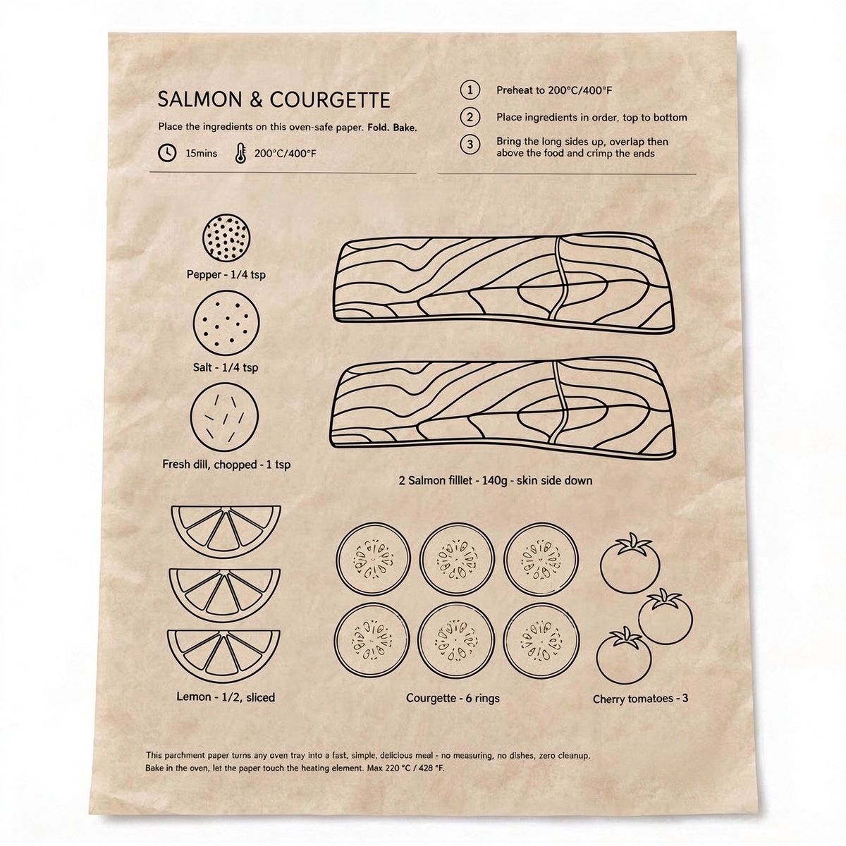 24pcs Recipe‐Printed Baking Paper Convenient Home Oven Cooking Sheet