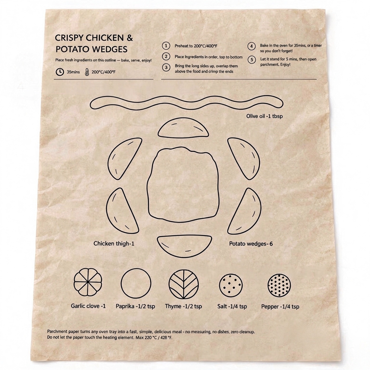 24pcs Recipe‐Printed Baking Paper Convenient Home Oven Cooking Sheet