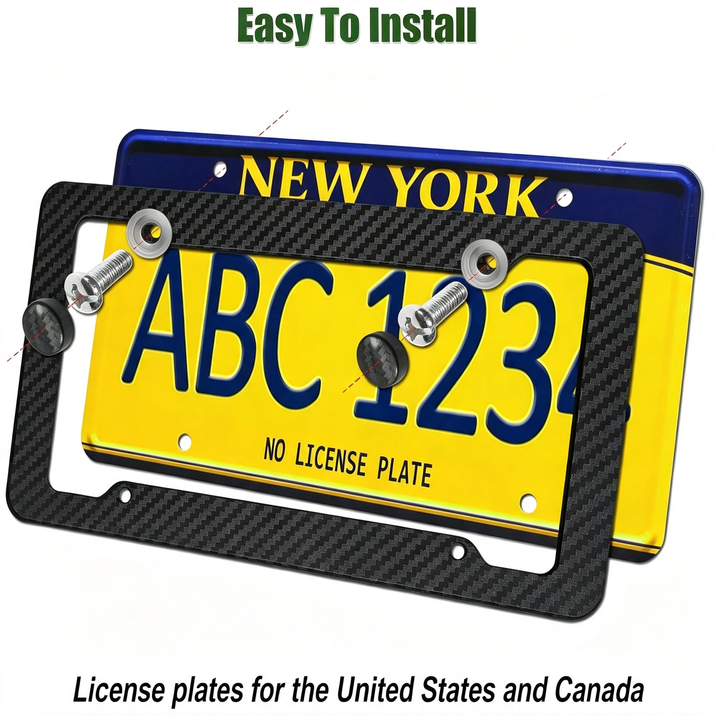2 Pack Carbon Fiber License Plate Frames with Fasteners and Screws