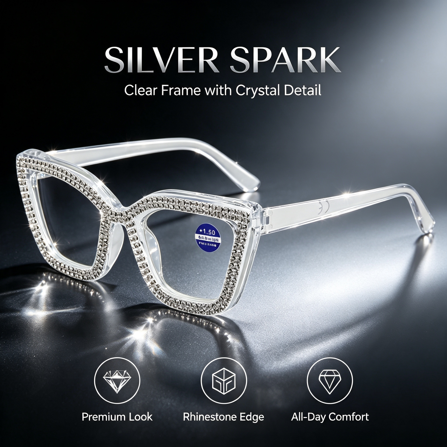 Rhinestone bling Diamond Reading Glasses Square Blue Light Blocking Readers
