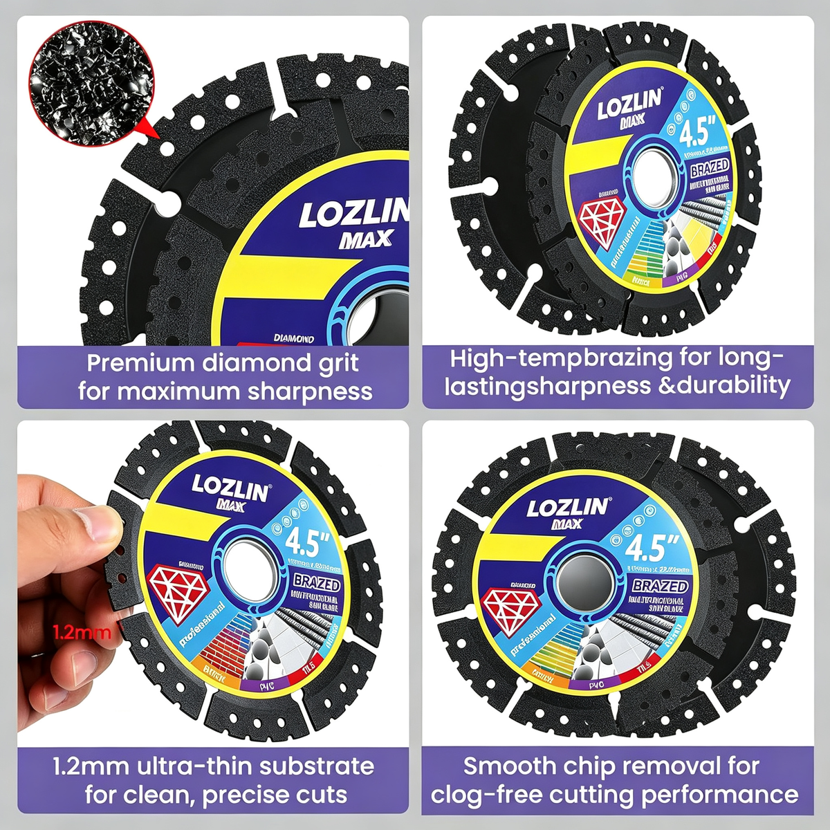 3 Pack 4.5" Diamond Multi-Purpose Saw Blade 115mm