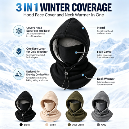 Fleece Balaclava Hood, One‑Piece Winter Full Head Face Neck Cover