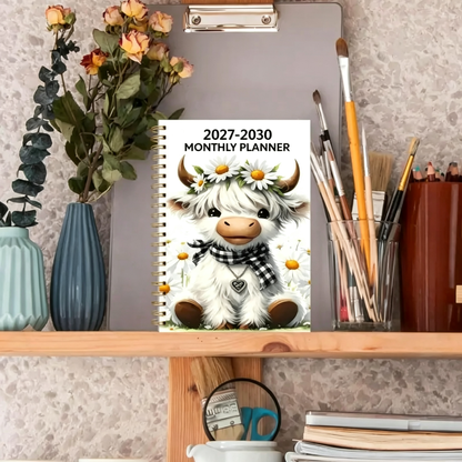 2027-2030 Monthly Planner- Highland Cow 60 Month Notebook with Monthly Tabs