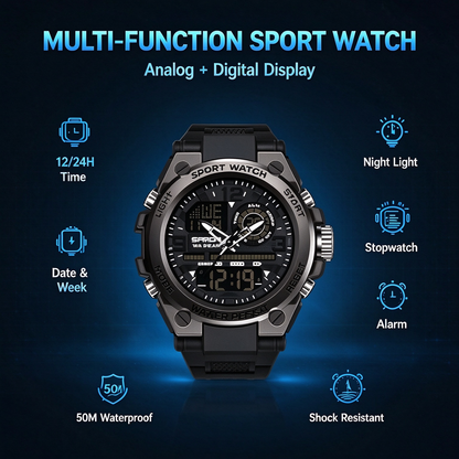 Men's Sporty Digital Watch with Luminous Dial, Alarm & Date Display