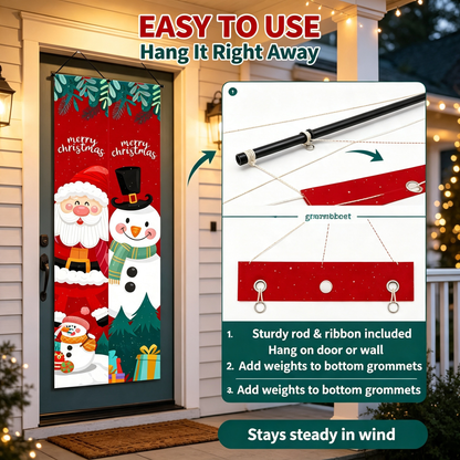 1 Set Christmas Porch Banner Set 78×12 Inch Santa and Snowman Door Banner Xmas