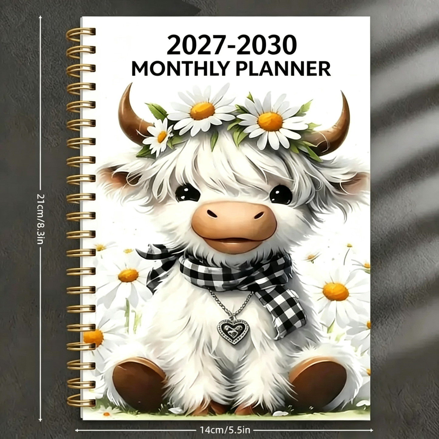 2027-2030 Monthly Planner- Highland Cow 60 Month Notebook with Monthly Tabs