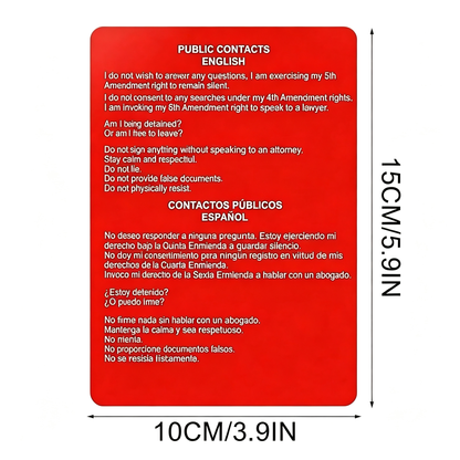 10 Pcs Tarjeta roja para immigrantes English & Spanish
