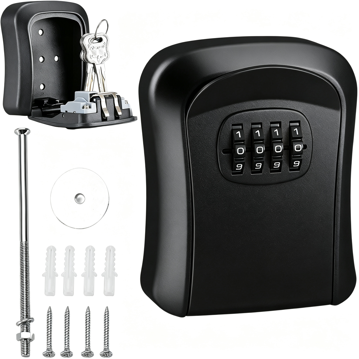 Wall Mount Key Lock Box - 4 Digit Combination Lockbox for Keys Safe Security