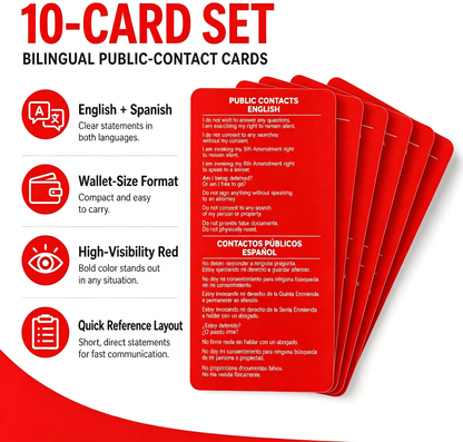 10 Pcs Tarjeta roja para immigrantes English & Spanish