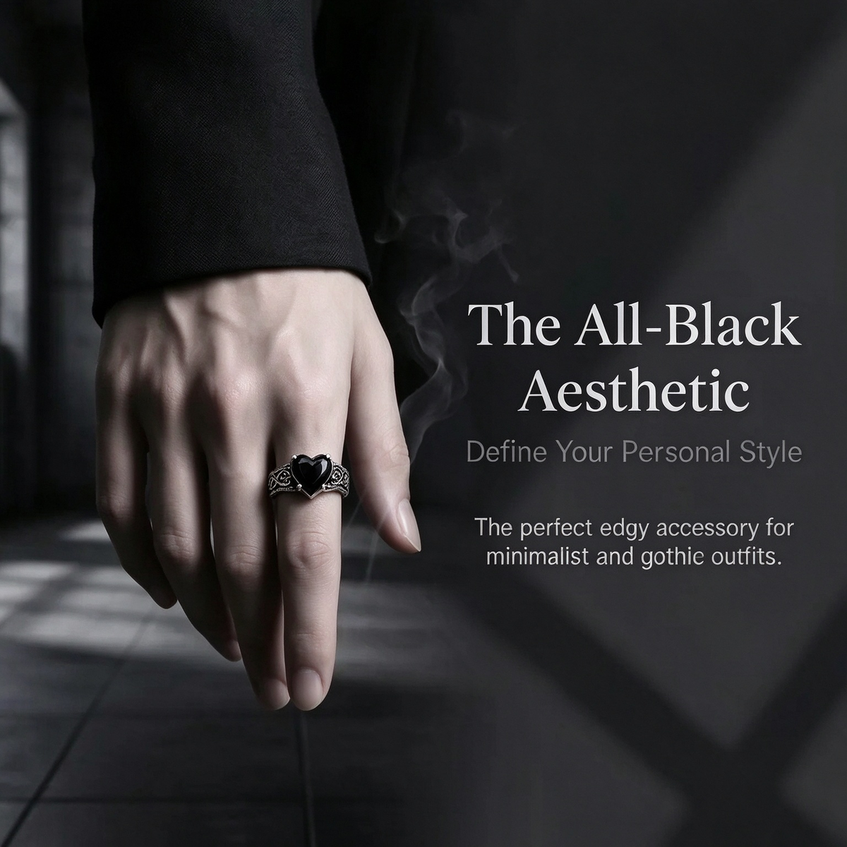 Vintage Black Synthetic Obsidian Ring Energy Crystal Ring