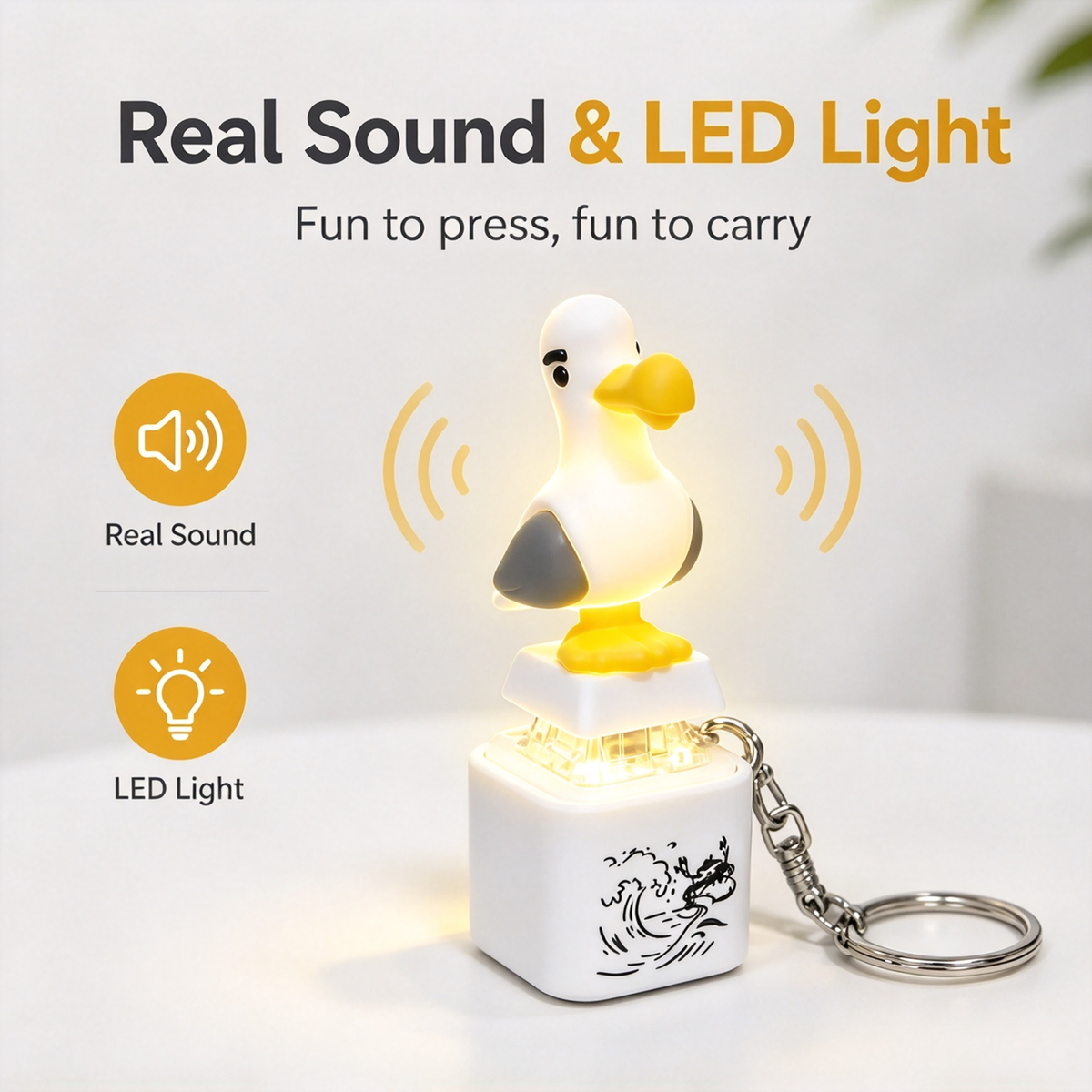 2Pack Seagull MINE! Button Keychain with Real Sound Effect and LED Light