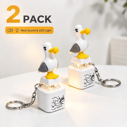 2Pack Seagull MINE! Button Keychain with Real Sound Effect and LED Light