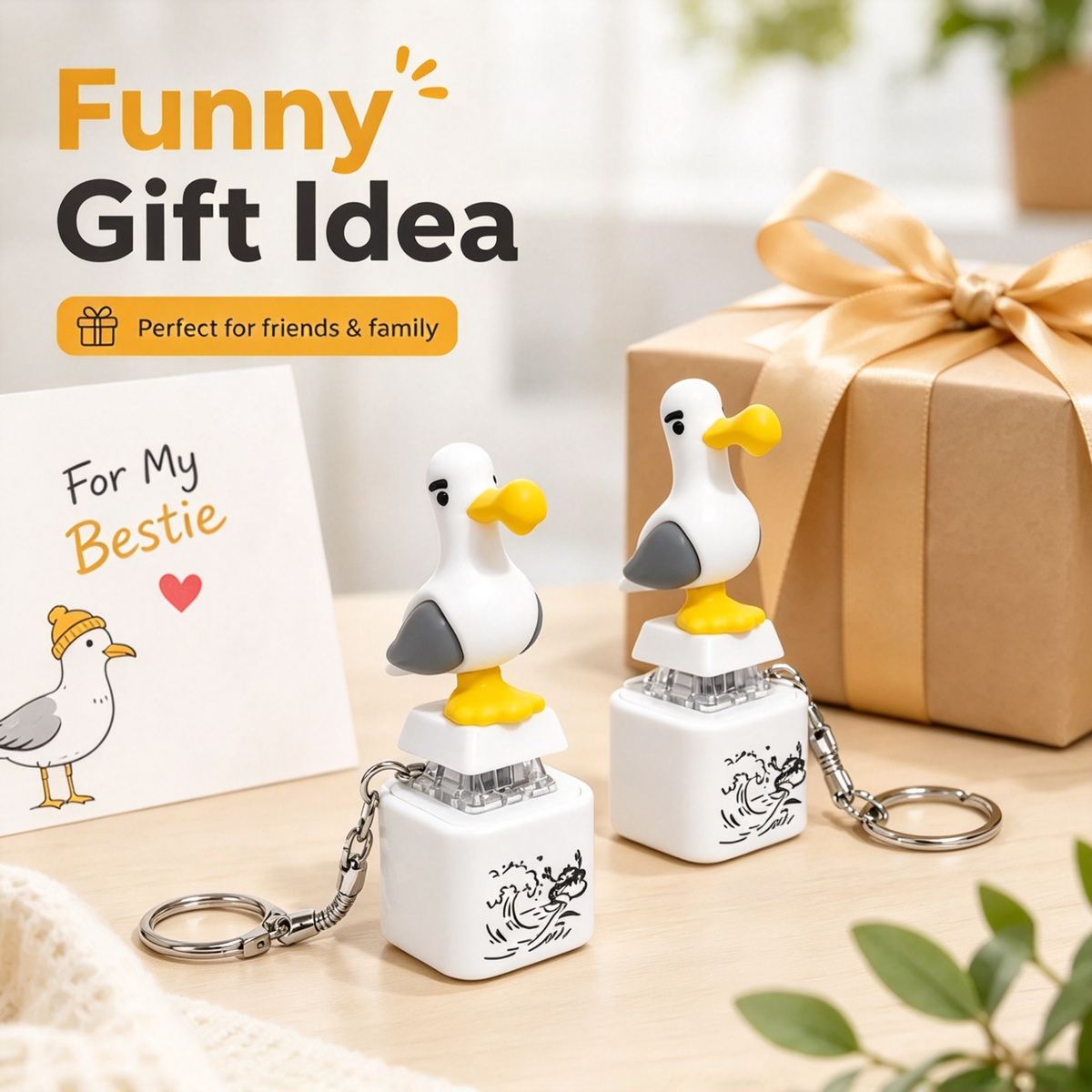 2Pack Seagull MINE! Button Keychain with Real Sound Effect and LED Light
