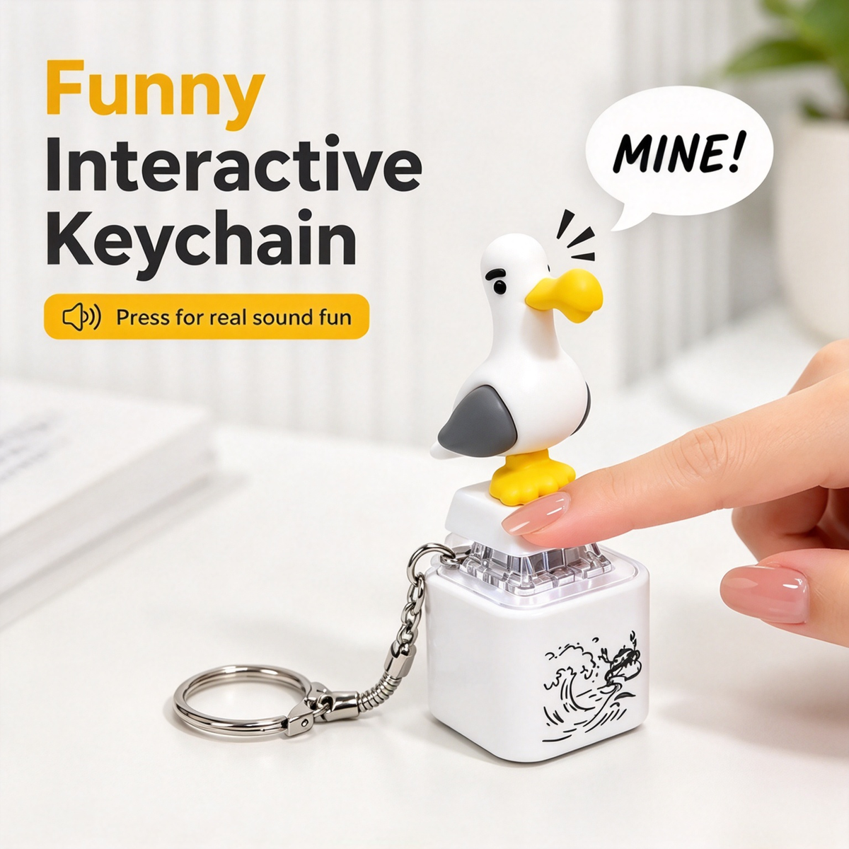 2Pack Seagull MINE! Button Keychain with Real Sound Effect and LED Light