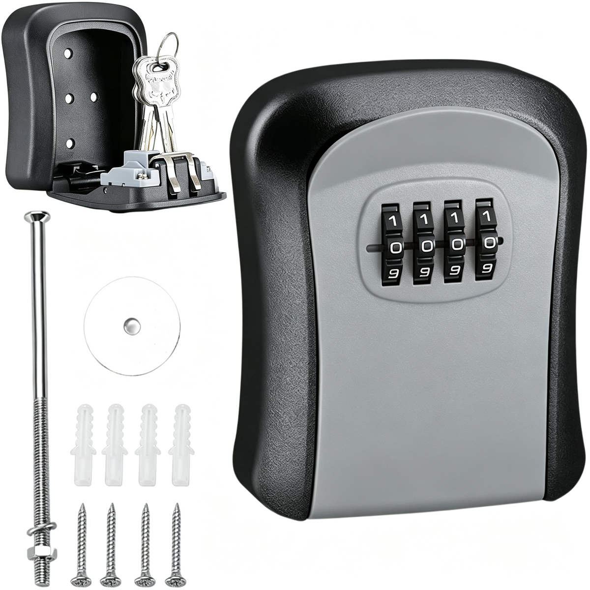 Wall Mount Key Lock Box - 4 Digit Combination Lockbox for Keys Safe Security