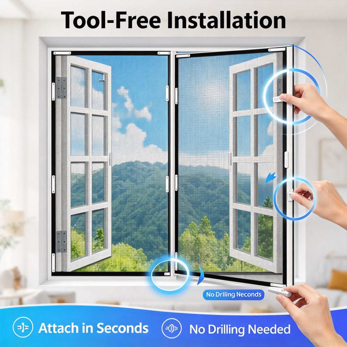 Magnetic Window Screen, No Drilling & Easy Installation, Cuttable Size
