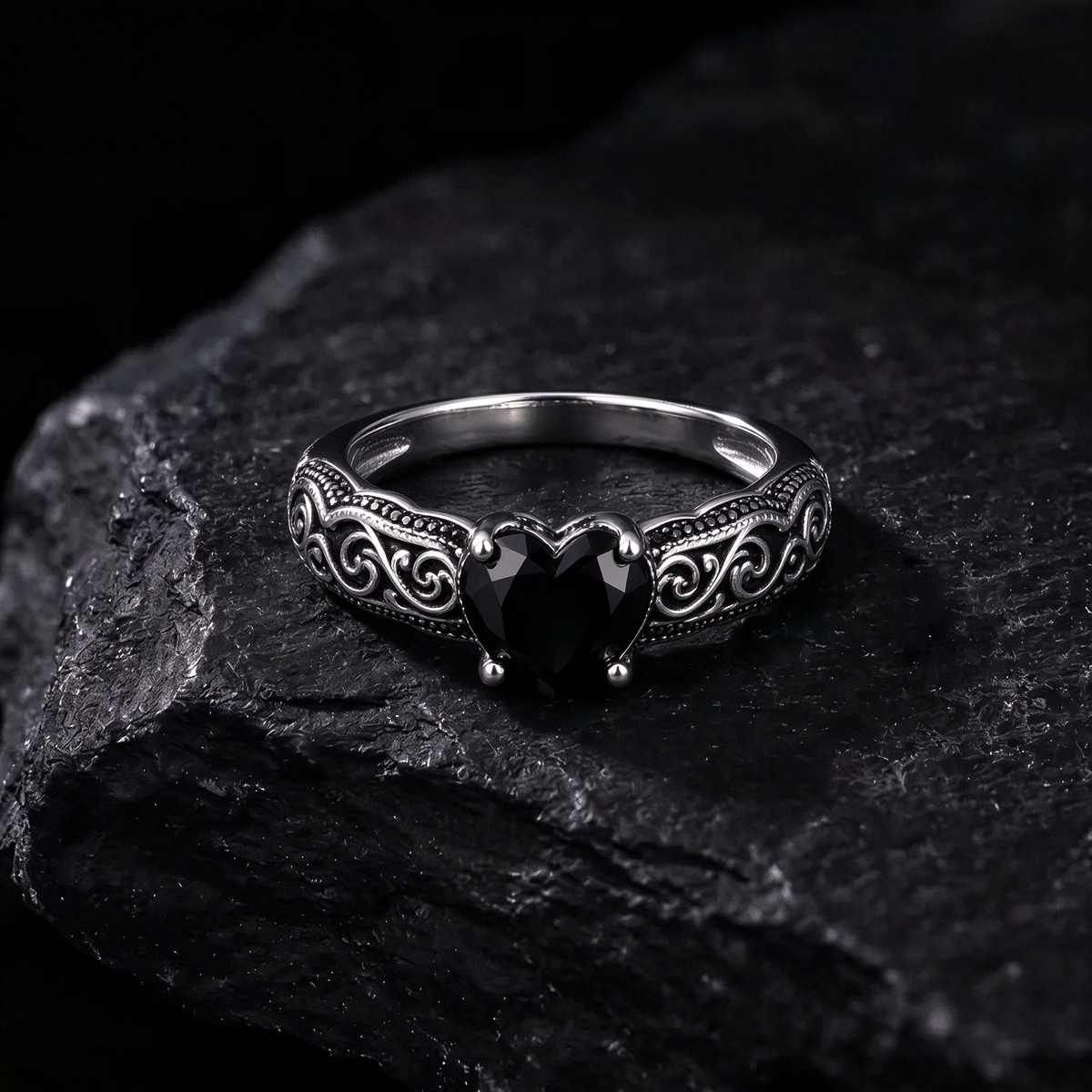 Vintage Black Synthetic Obsidian Ring Energy Crystal Ring
