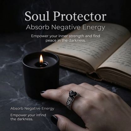 Vintage Black Synthetic Obsidian Ring Energy Crystal Ring