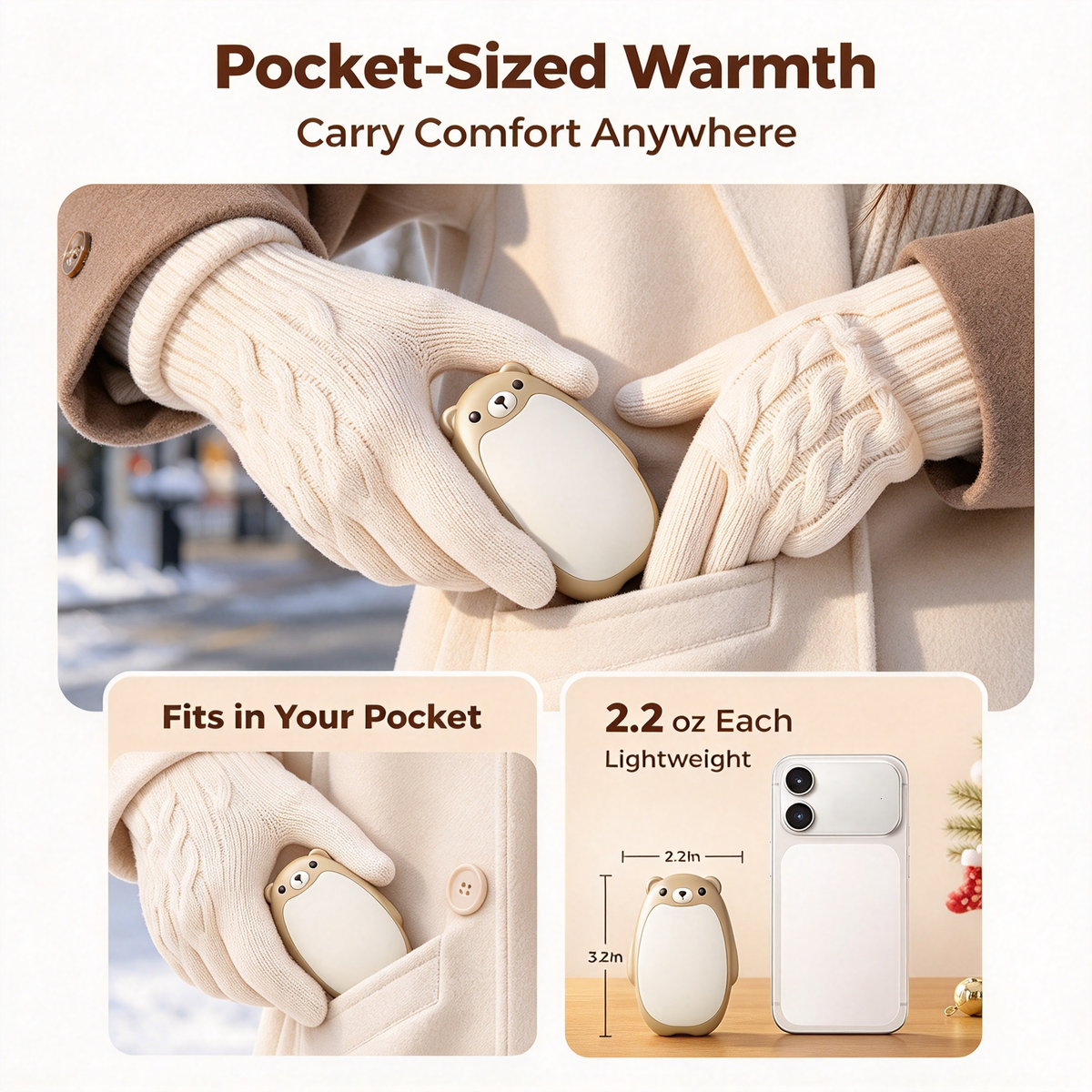 Hand Warmers Rechargeable - Cute Bear Design, 2 Pack Magnetic Hot Hands