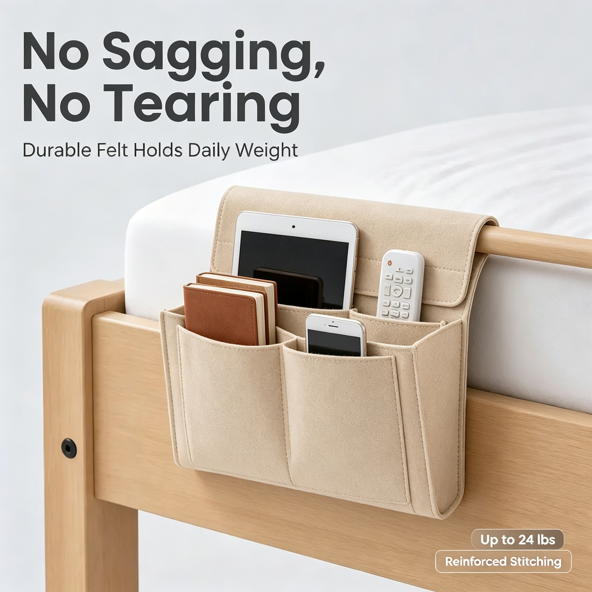 Bedside Caddy, 5 Pockets Felt Bedside Storage Organizer, Hanging Storage Organizer