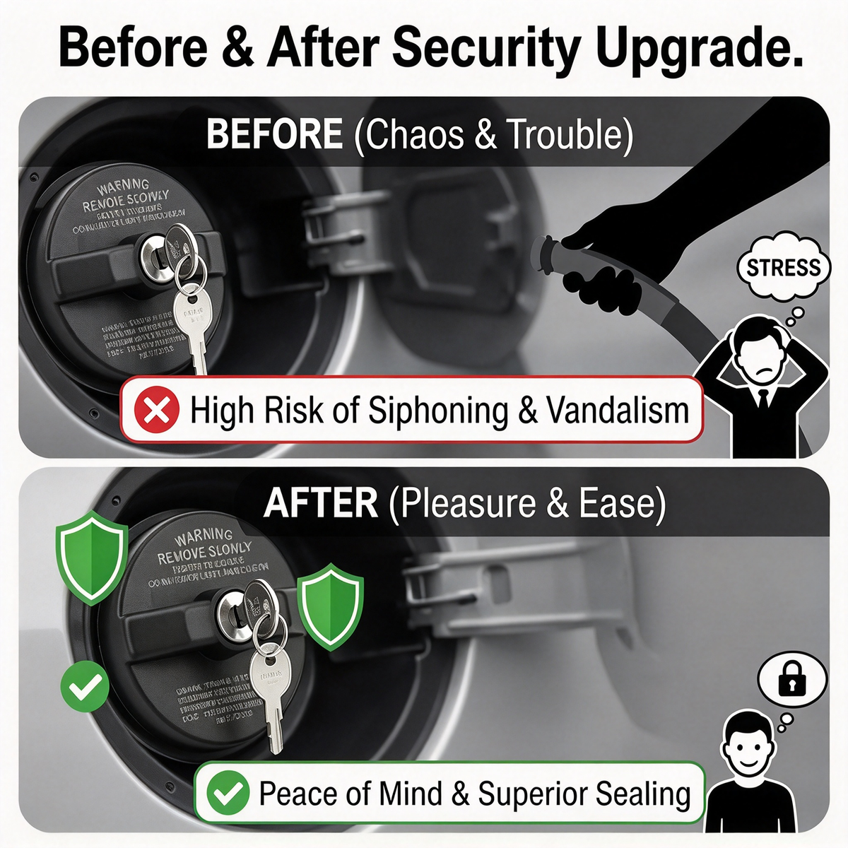 Key-Operated Anti-Theft Lock Metal Locking Gas Cap - Universal Fit