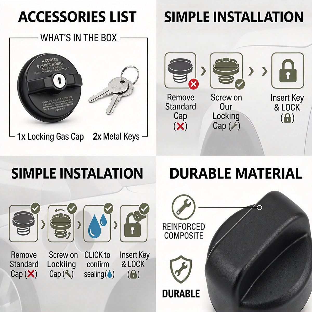 Key-Operated Anti-Theft Lock Metal Locking Gas Cap - Universal Fit