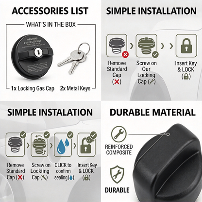 Key-Operated Anti-Theft Lock Metal Locking Gas Cap - Universal Fit