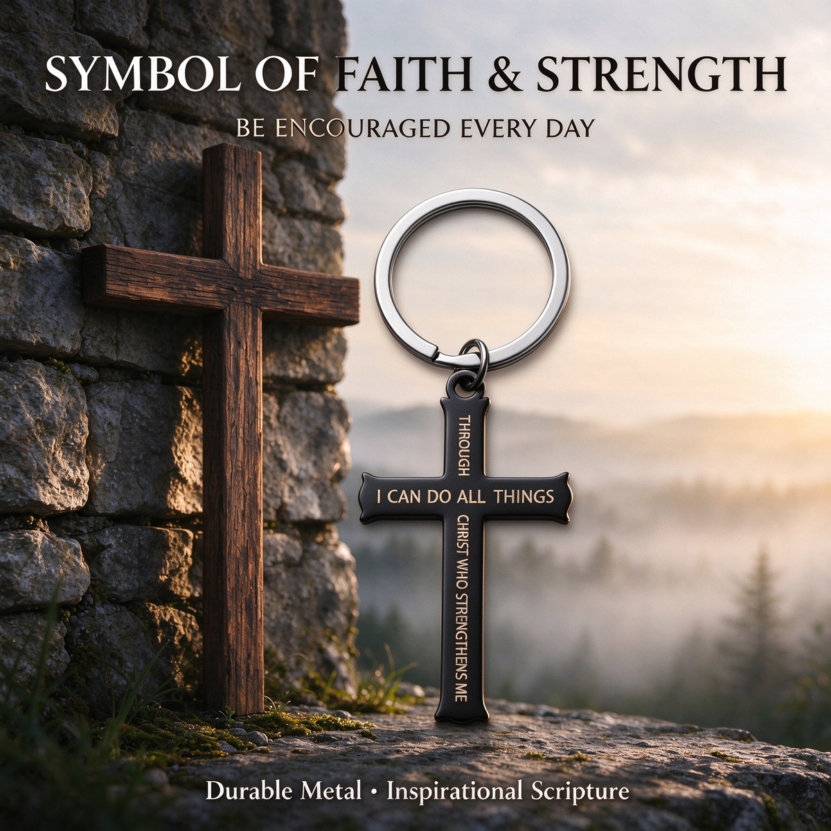 I Can Do All Things Cross Keychain - Christian Faith Gift