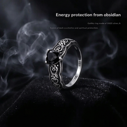 Vintage Black Synthetic Obsidian Ring Energy Crystal Ring