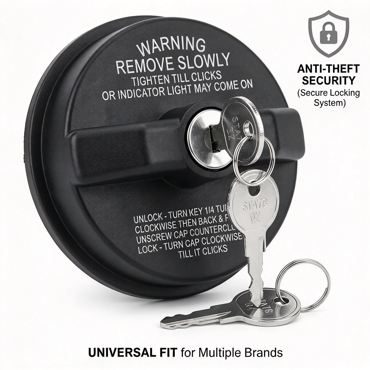 Key-Operated Anti-Theft Lock Metal Locking Gas Cap - Universal Fit