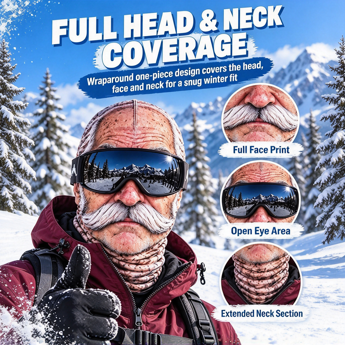 Old Man Ski Winter Face Mask 3D Funny Realistic Face Balaclava Party Gear