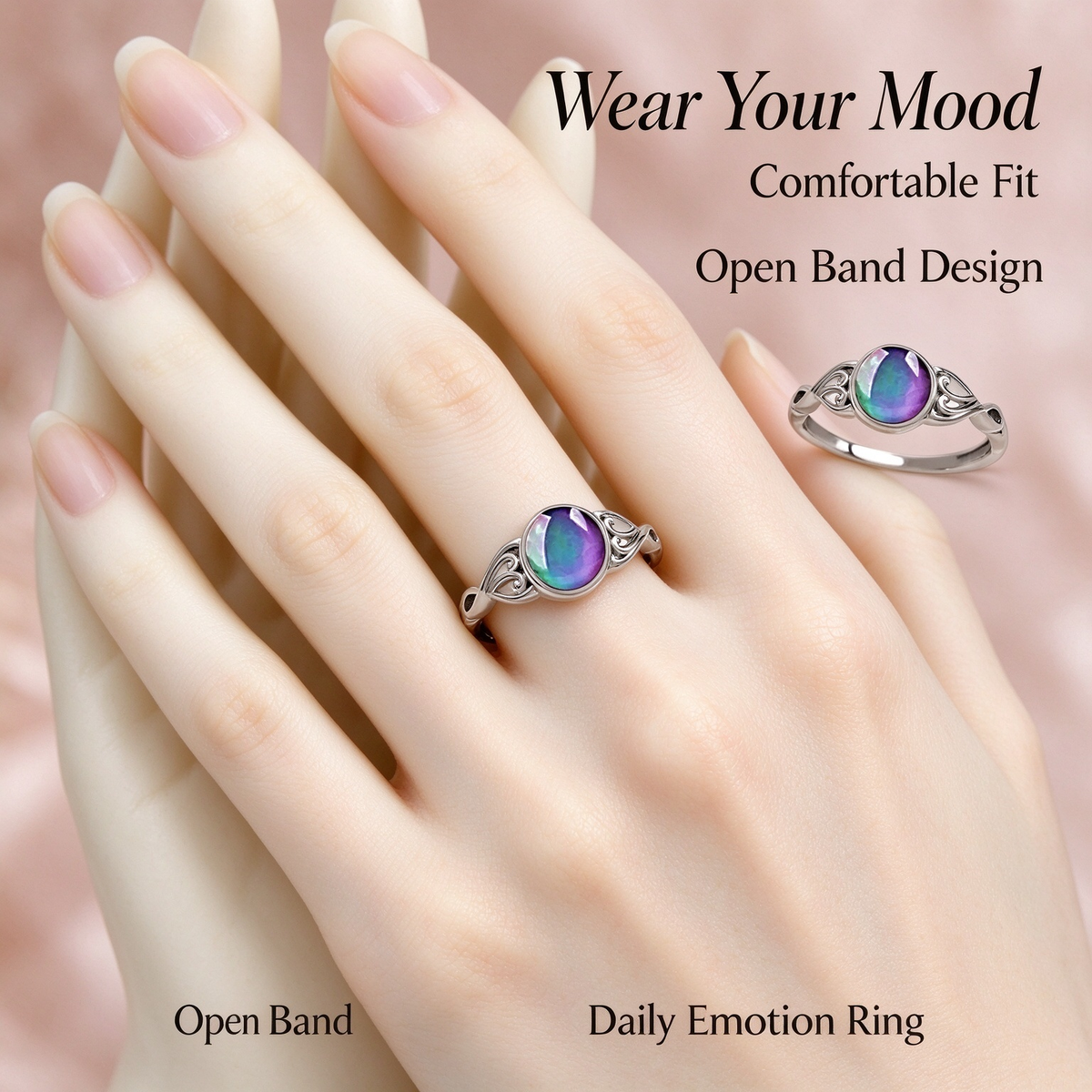 Stylish and Creative Sweet-Style Color-Changing Mood Stone Ring