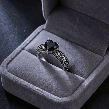 Vintage Black Synthetic Obsidian Ring Energy Crystal Ring