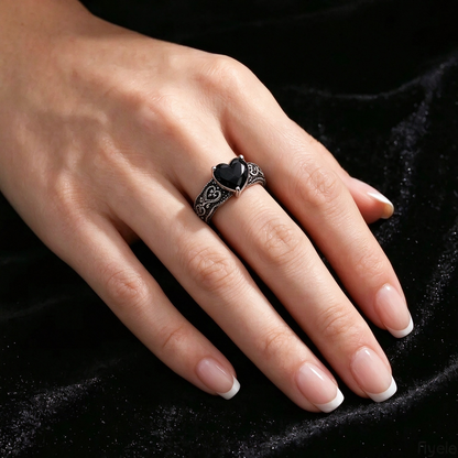 Vintage Black Synthetic Obsidian Ring Energy Crystal Ring