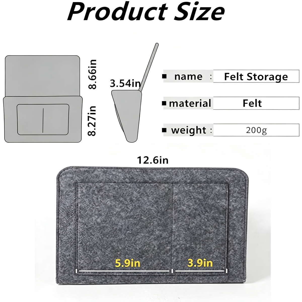 Bedside Caddy, 5 Pockets Felt Bedside Storage Organizer, Hanging Storage Organizer