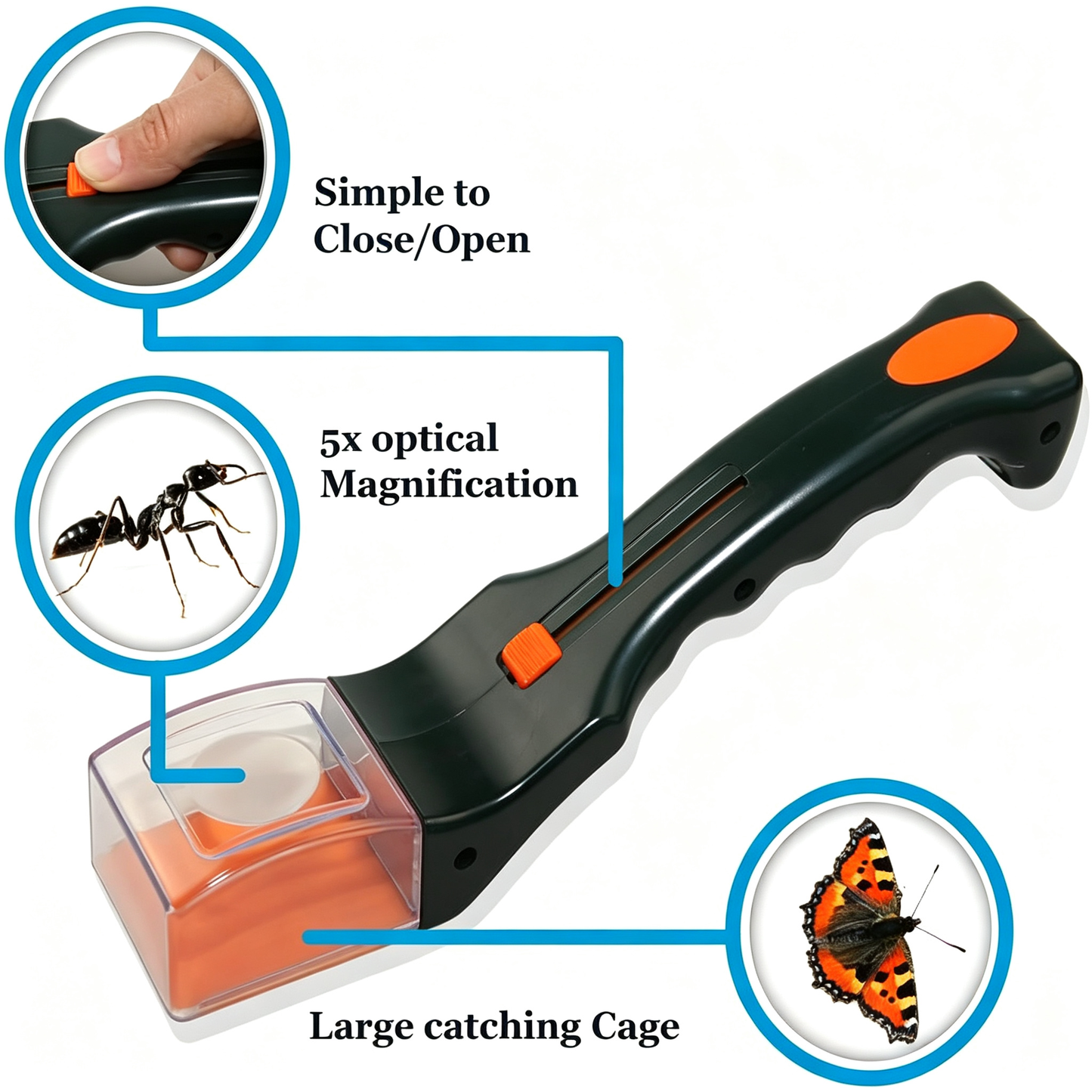 Quick Catch-Observe-Release 5X Magnifying Glass Quick-Release Bug Catcher Tool