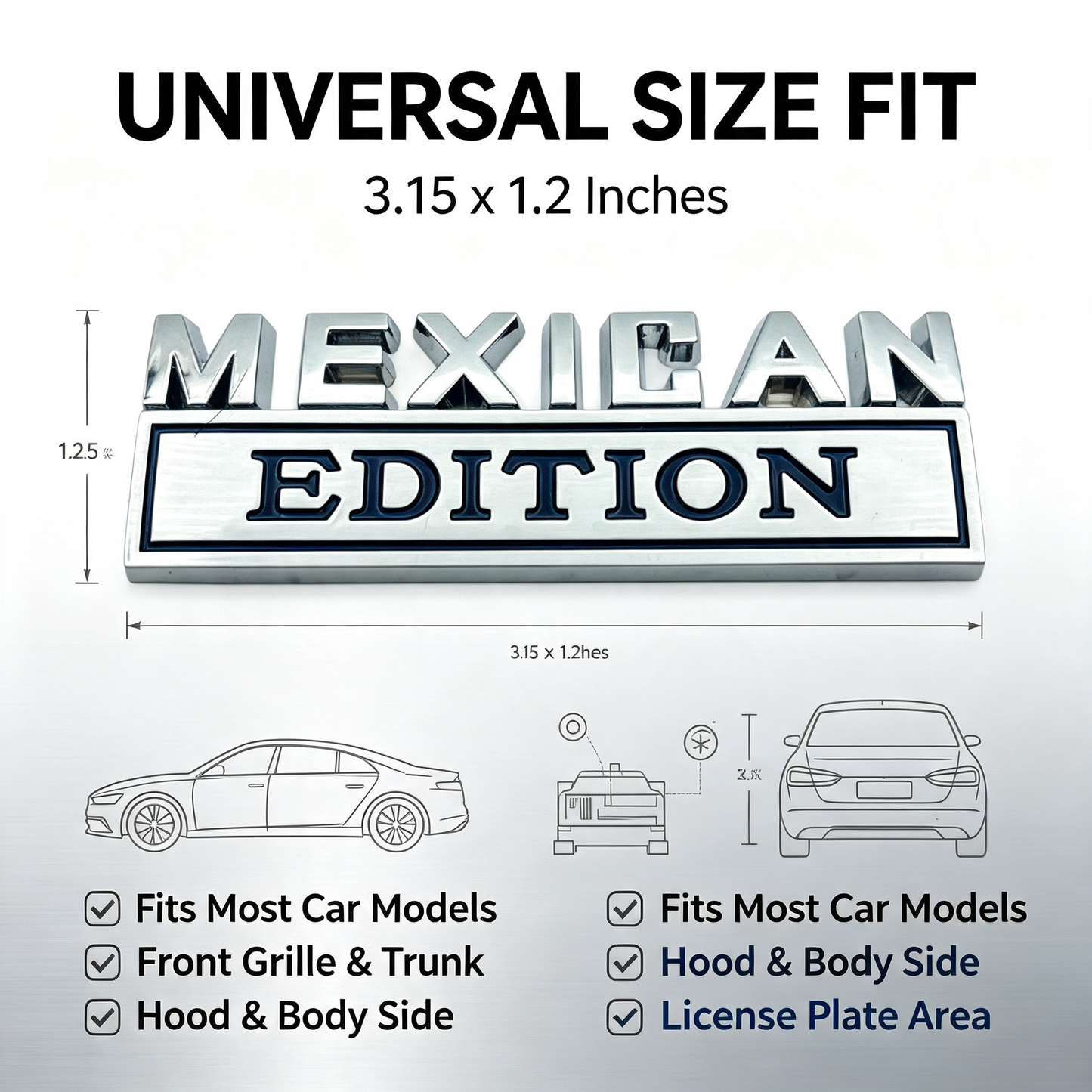 2Pcs Mexican Edition Emblem for Car, 3D Car Letters Metal Material Sticker